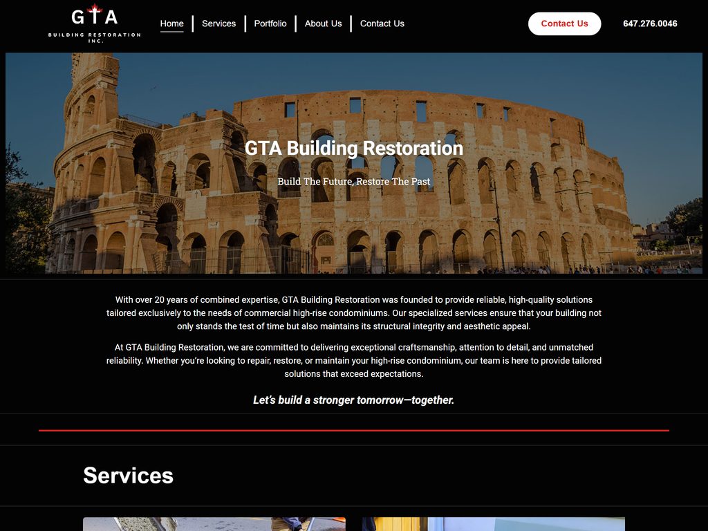 A building restoration website built by Voihost